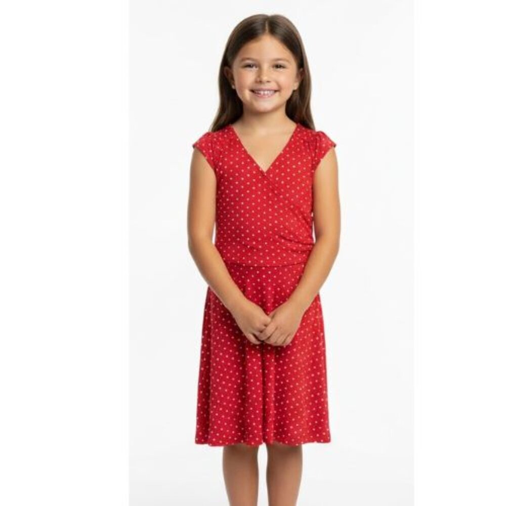 Jessie girl Red and White Polka Dot V-Neck Cap Sleeve Sundress Summer